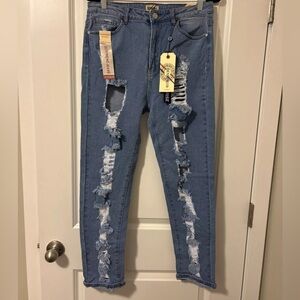 Women’s Denim Blvd Super High Rise Distressed Boyfriend Jeans, 13
